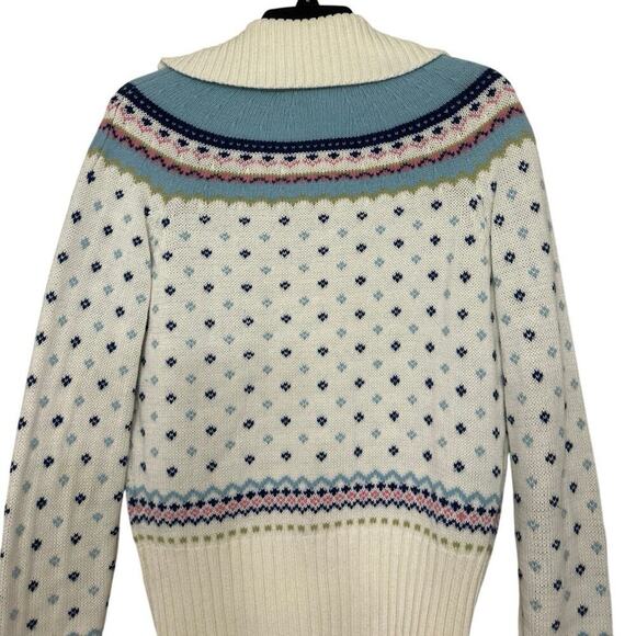 Tommy Hilfiger Wool Cotton Blend Cream Nordic Fair Isle Full Zip Sweater Medium - Picture 2 of 13